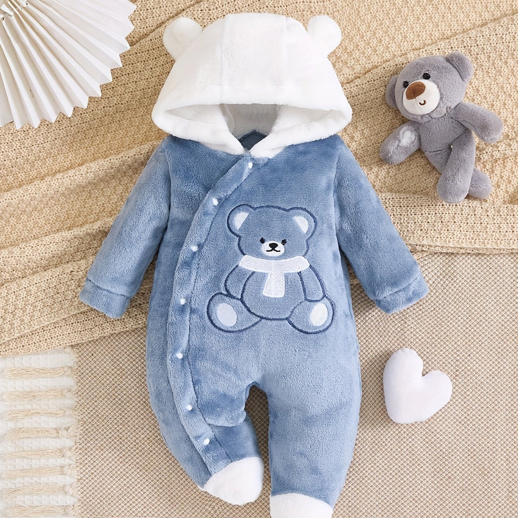Combinaison polaire à capuche pour bébé avec motif ourson