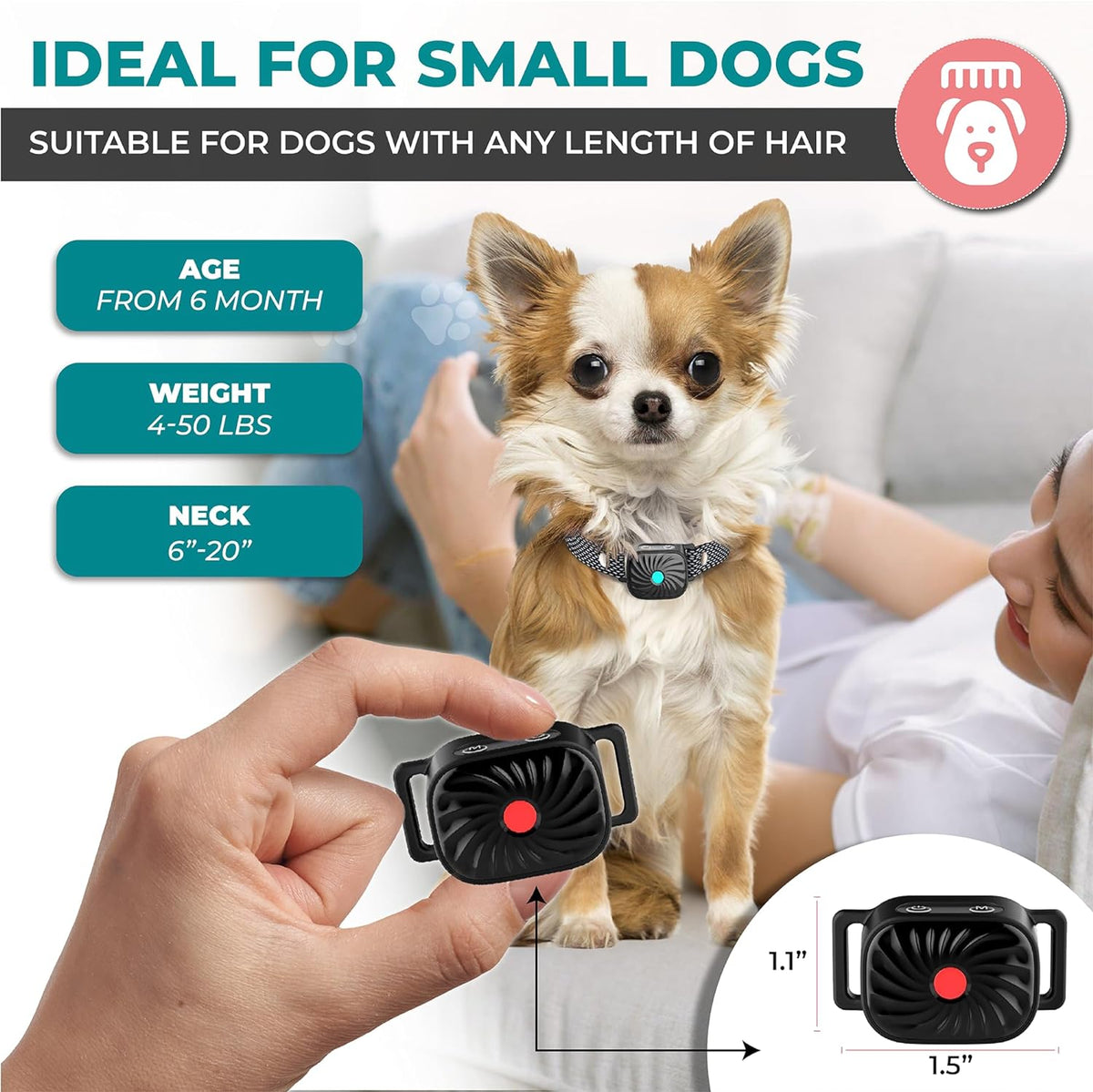 Small Dog Anti-Bark Collar with Sound and Vibration Modes