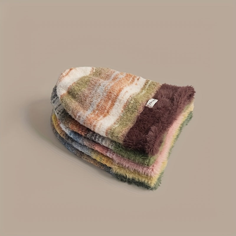 Striped Plush Slouch Beanie