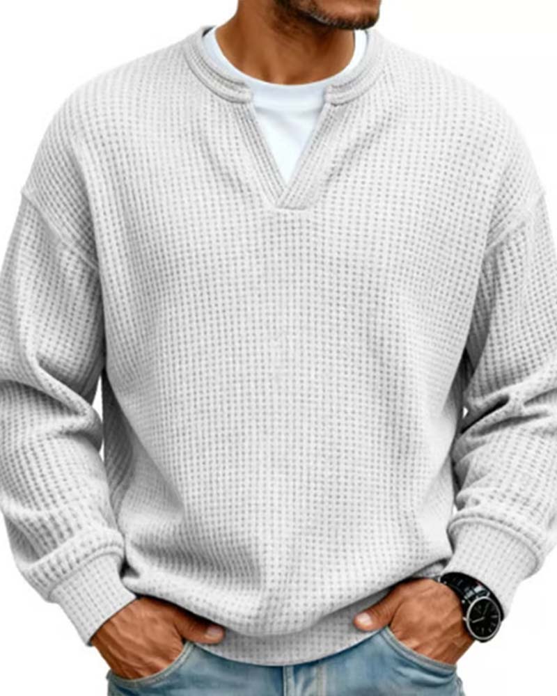 Men’s Waffle Textured Notch Neck Pullover