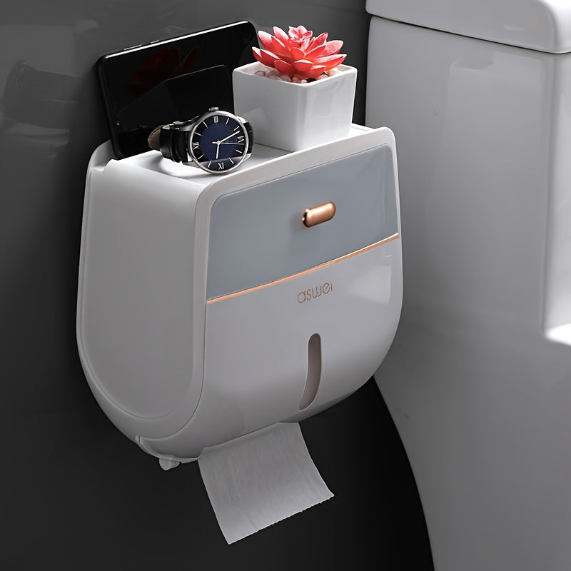 Wall-Mounted Toilet Roll Holder with Storage