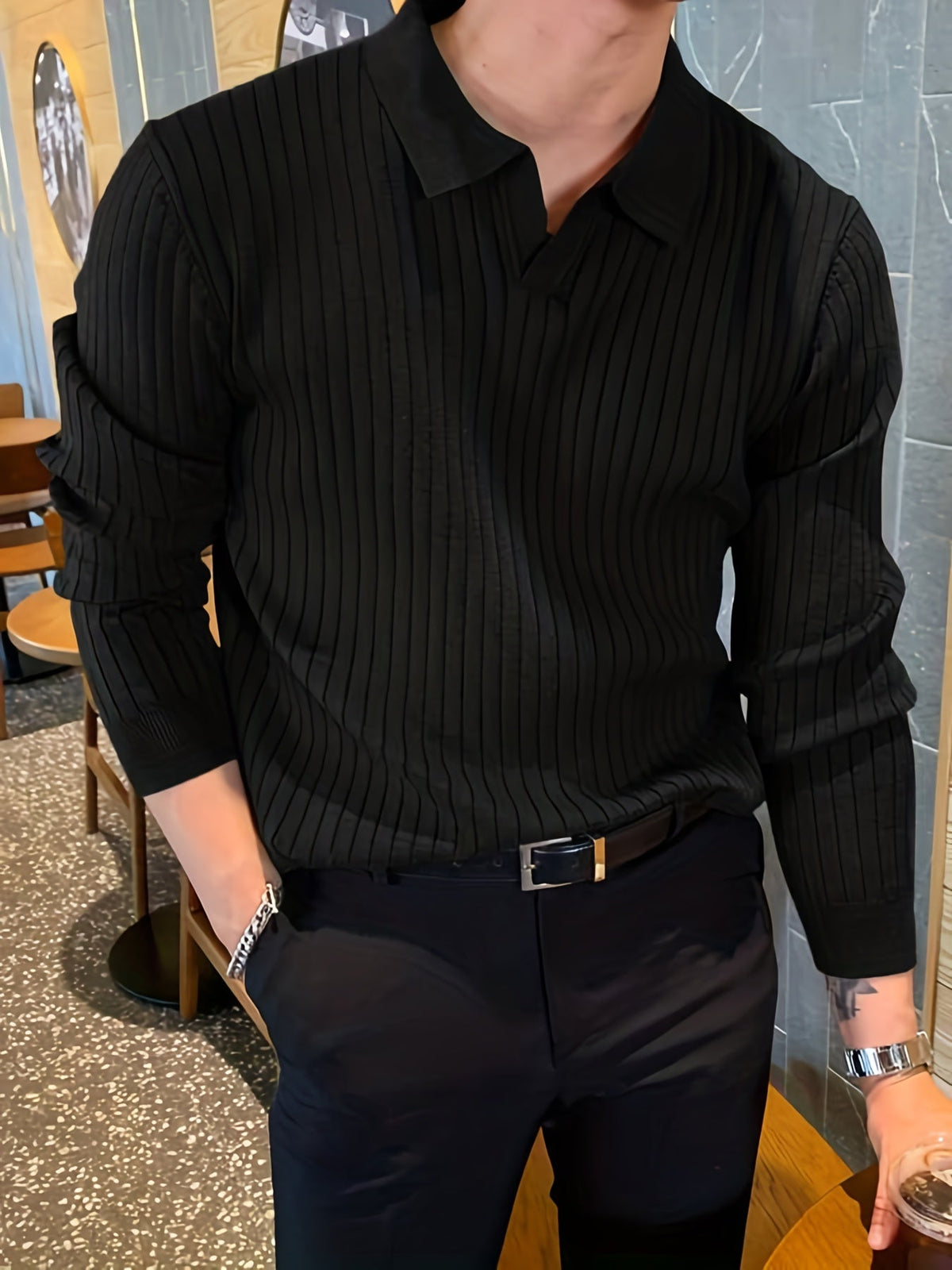 Men’s Textured Polo Sweater