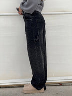 Women's High-Waisted Rhinestone Straight Leg Jeans with Sparkling All-Over Embellishment