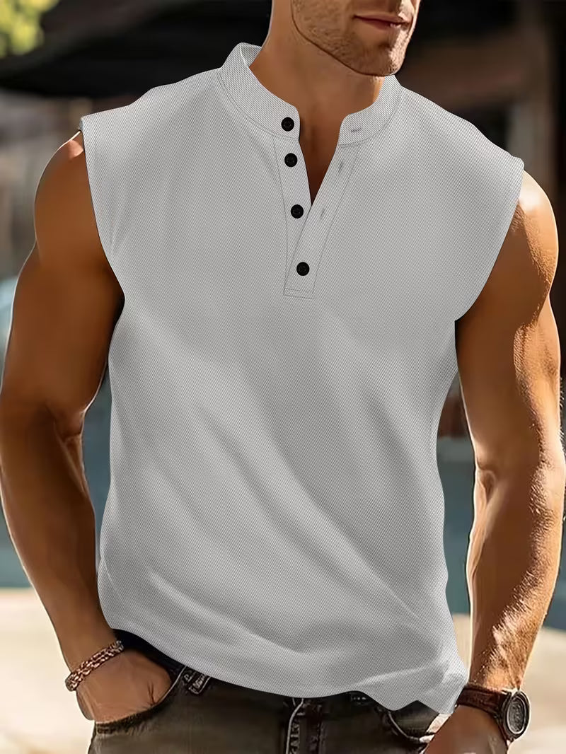 Herre ærmeløs Henley tanktop med ståkrave  