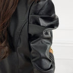 Women's Vegan Leather Jacket with Pleated Sleeves and Structured Fit for Stylish Wear