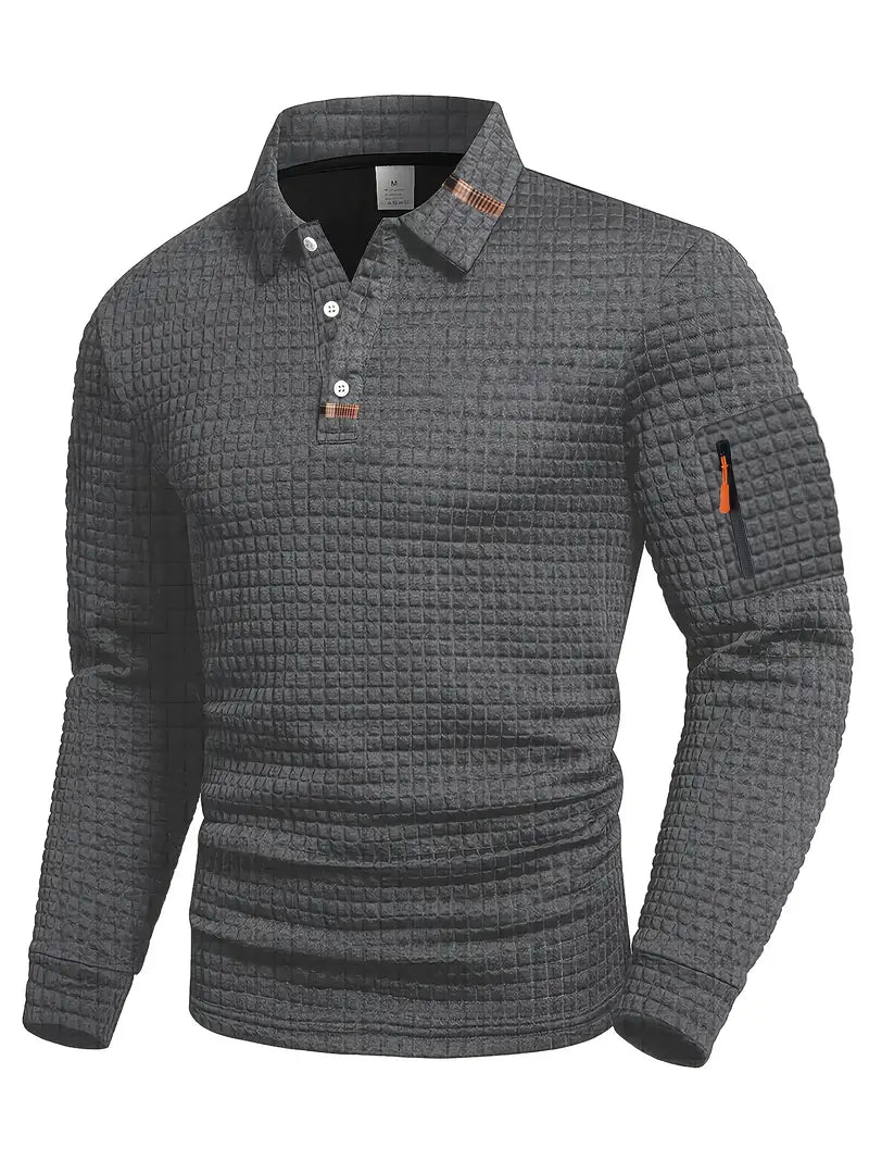 Camiseta polo de hombre con botones hasta el cuarto, manga larga y textura