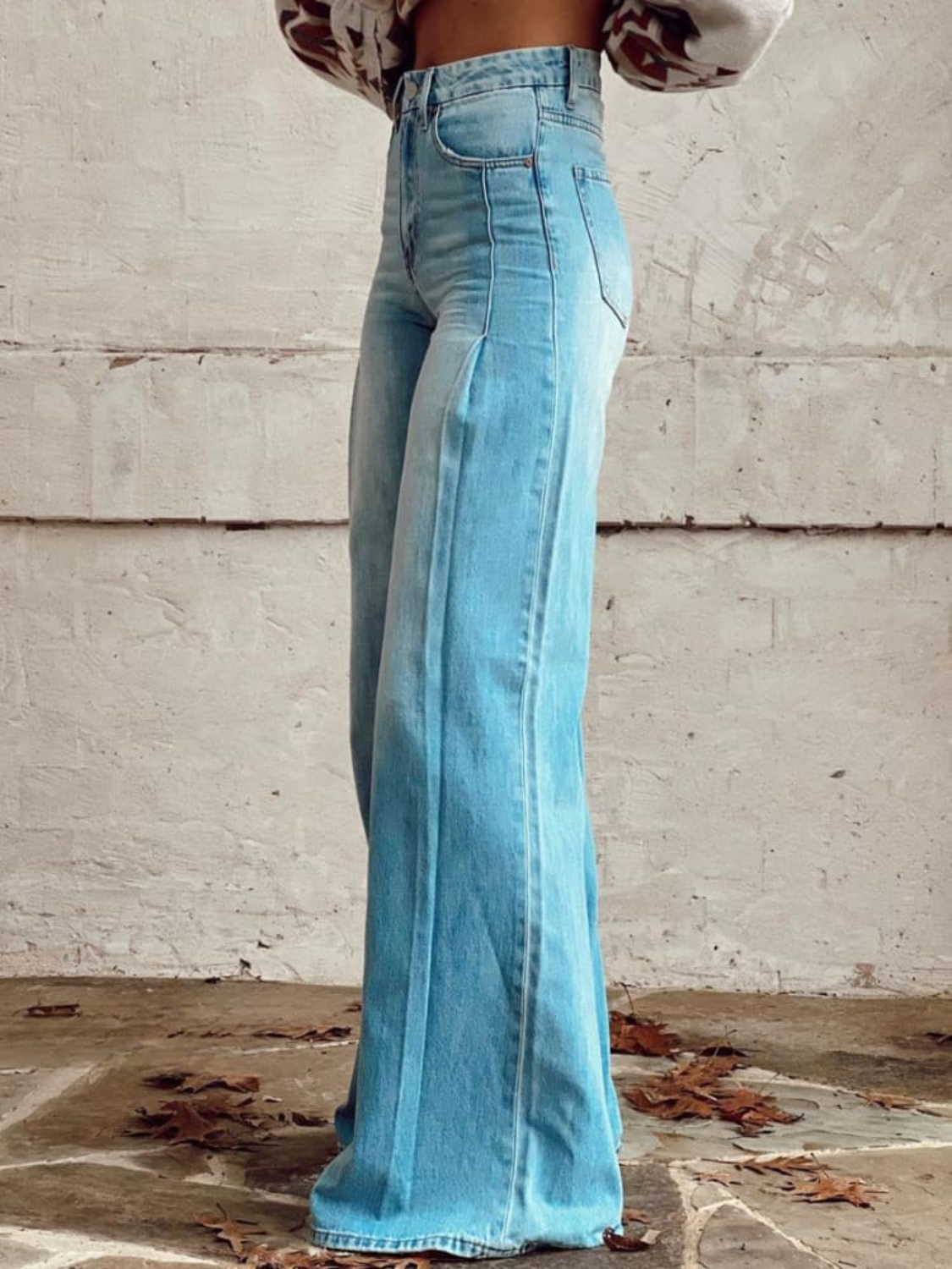 Jeans de pierna ancha y cintura alta para mujer