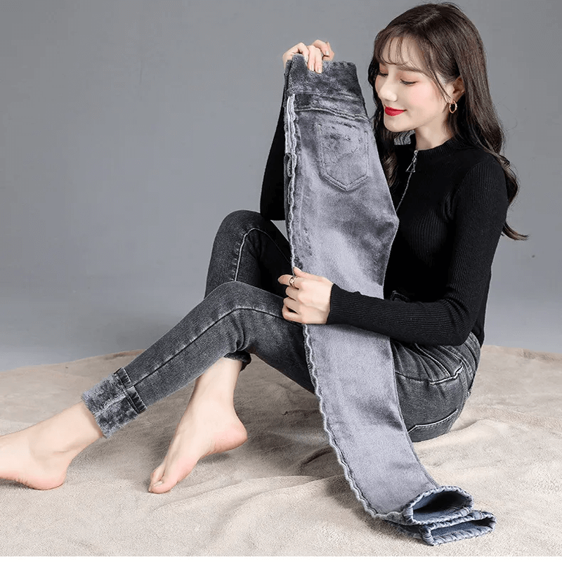 High-Waisted Fleece-Lined Slim-Fit Trousers