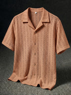 Camisa de resort abierta de punto con textura y botones para hombre