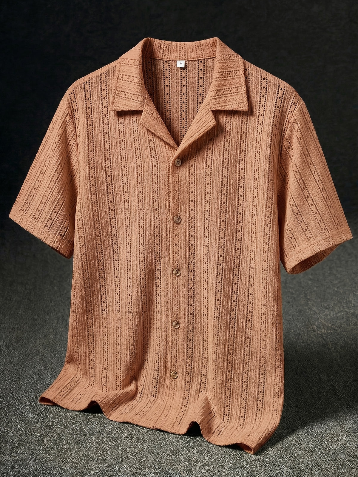 Camisa de resort abierta de punto con textura y botones para hombre