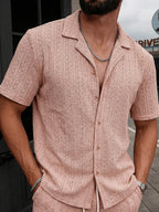 Camisa de resort abierta de punto con textura y botones para hombre