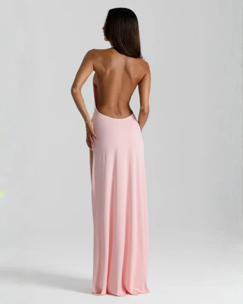 Robe maxi dos nu pour femmes avec fente latérale drapée  