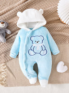 Combinaison polaire à capuche pour bébé avec motif ourson