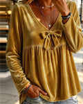 Women’s Velvet Bow Front Babydoll Top