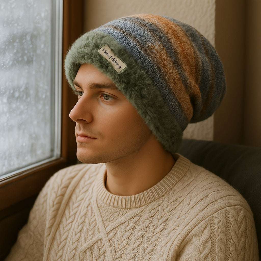 Striped Plush Slouch Beanie