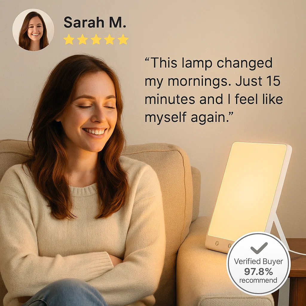 Lysterapi-lampe mod vinterdepression med 10.000 lux, justerbar lysstyrke og timer