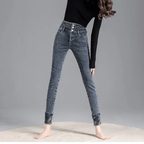 High-Waisted Fleece-Lined Slim-Fit Trousers