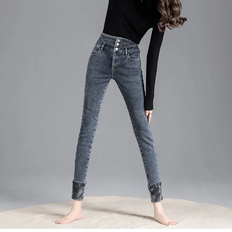High-Waisted Fleece-Lined Slim-Fit Trousers