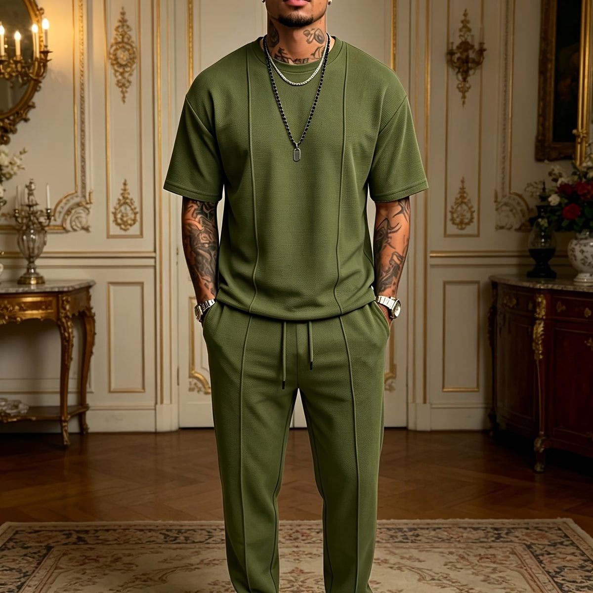 Herren-Set aus strukturiertem T-Shirt mit lässiger Passform und Hose