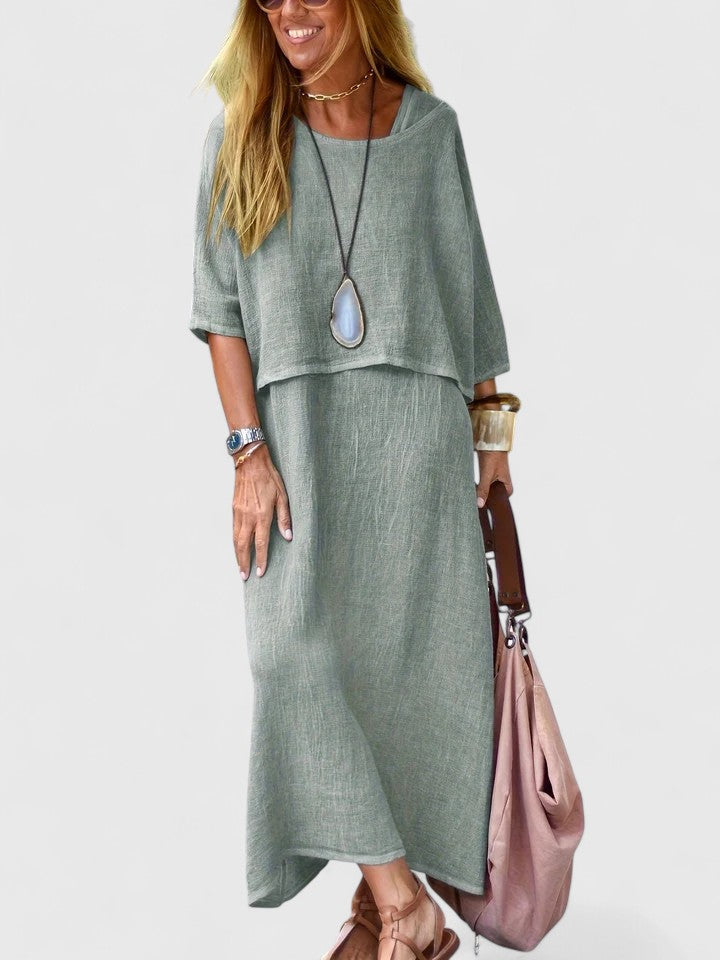 Vestido midi para mujer con capa superpuesta y ajuste relajado