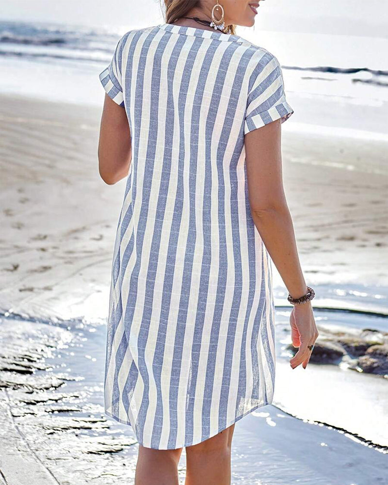 Women's Striped Button Front Shirt Dress