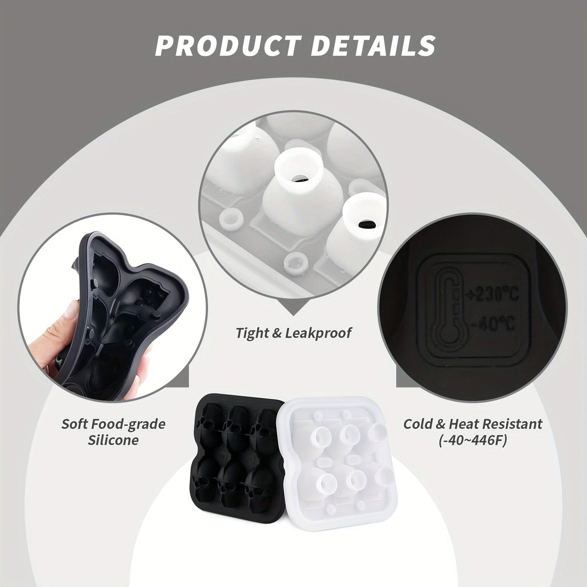 Stampo in silicone per cubetti di ghiaccio a forma di teschio con sei stampi grandi