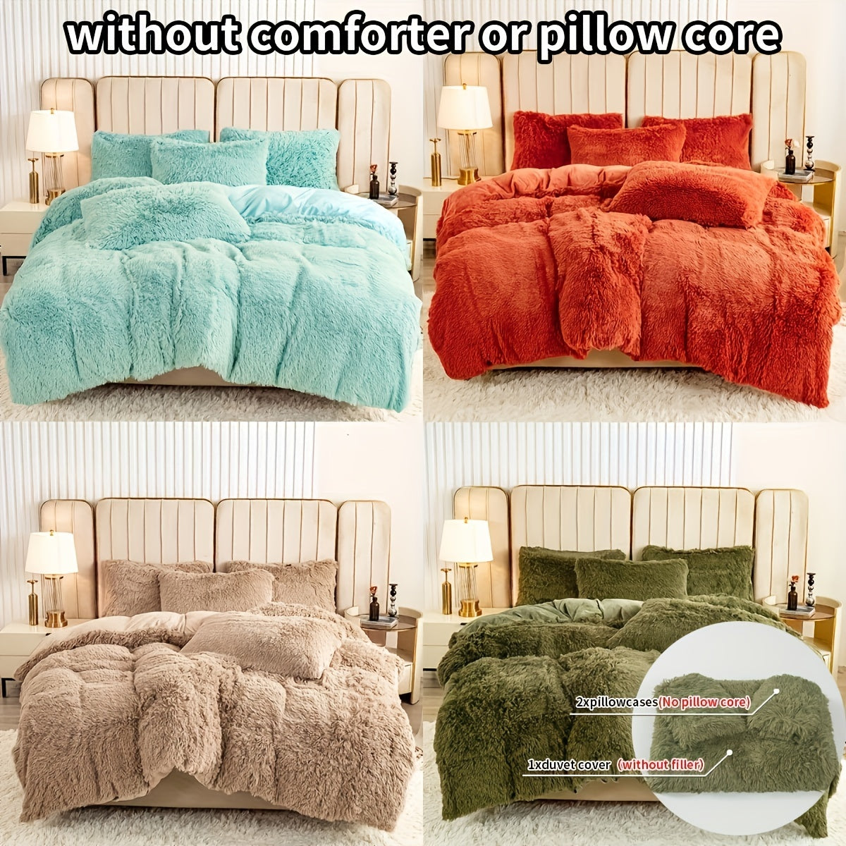 Plush Shaggy Duvet Cover Set with Matching Pillowcases for Cozy Bedding