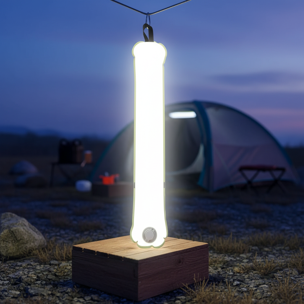 Oppustelig solcelledrevet LED-campinglampe med USB-opladning
