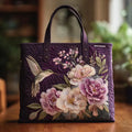 Bolso tote acolchado floral con colibrí para mujer