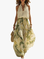 Conjunto de dos piezas floral para mujer con top halter y falda maxi