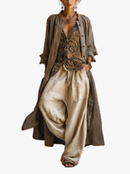 Women's Bohemian Layered Cardigan with Wide Leg Trousers Set
