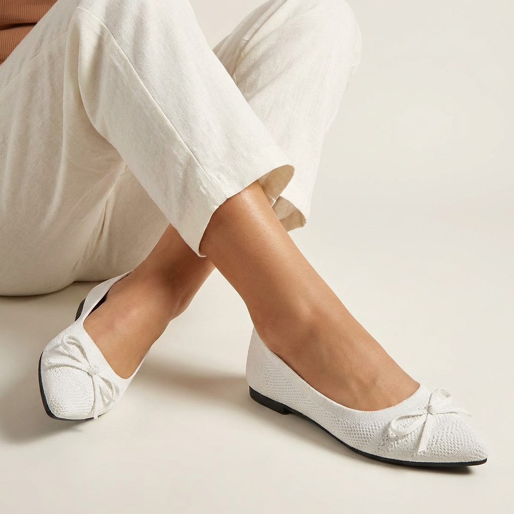 Dame strikkede balletsko med sløjfedetalje og komfortabel slip-on  