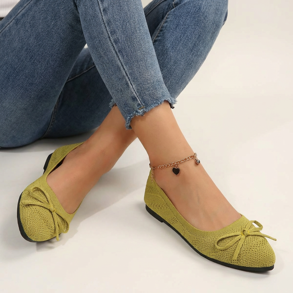 Dame strikkede balletsko med sløjfedetalje og komfortabel slip-on  