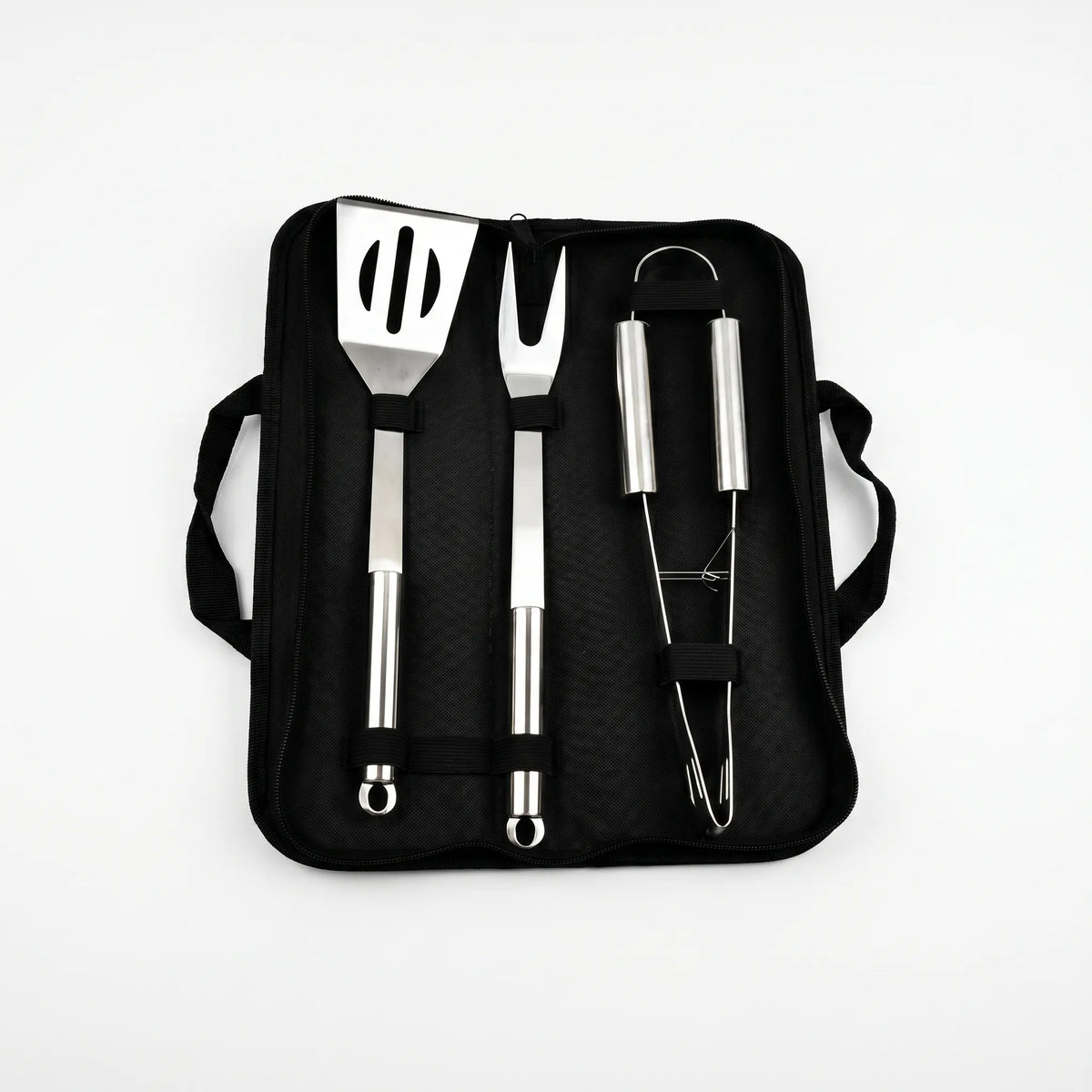 Set de 3 herramientas de acero inoxidable para barbacoa con bolsa de transporte