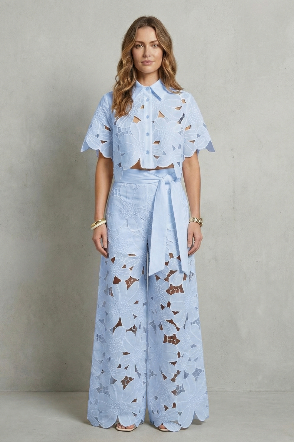 Conjunto de Palazzo para mujer con encaje floral