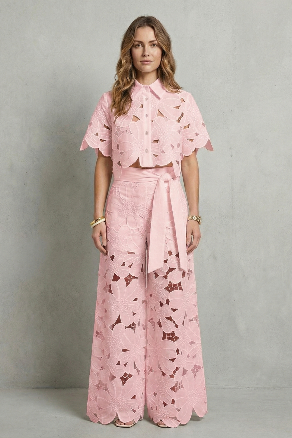 Conjunto de Palazzo para mujer con encaje floral