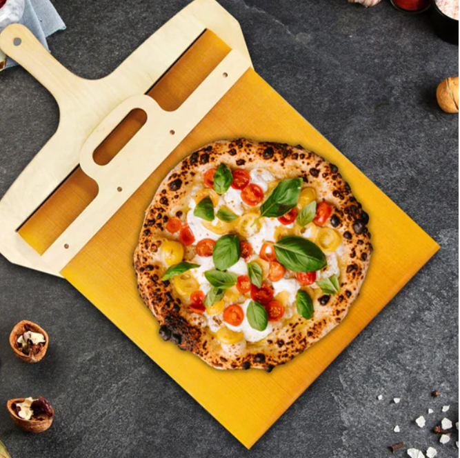 SlideServe pizzaovnsspatel i træ med glideskinne