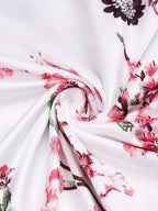 Abito midi da donna con maniche lunghe, stampa floreale, effetto incrociato falso e cintura in vita