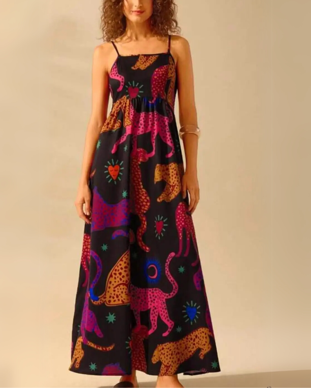 Robe longue bohème à imprimé floral pour femme, sans manches et à fines bretelles spaghetti