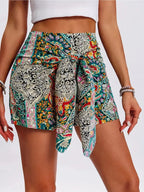 Damen Boho Paisley Wickel-Shorts mit hohem Bund, lässig und zum Binden