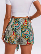 Damen Boho Paisley Wickel-Shorts mit hohem Bund, lässig und zum Binden