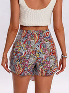 Damen Boho Paisley Wickel-Shorts mit hohem Bund, lässig und zum Binden
