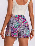 Damen Boho Paisley Wickel-Shorts mit hohem Bund, lässig und zum Binden