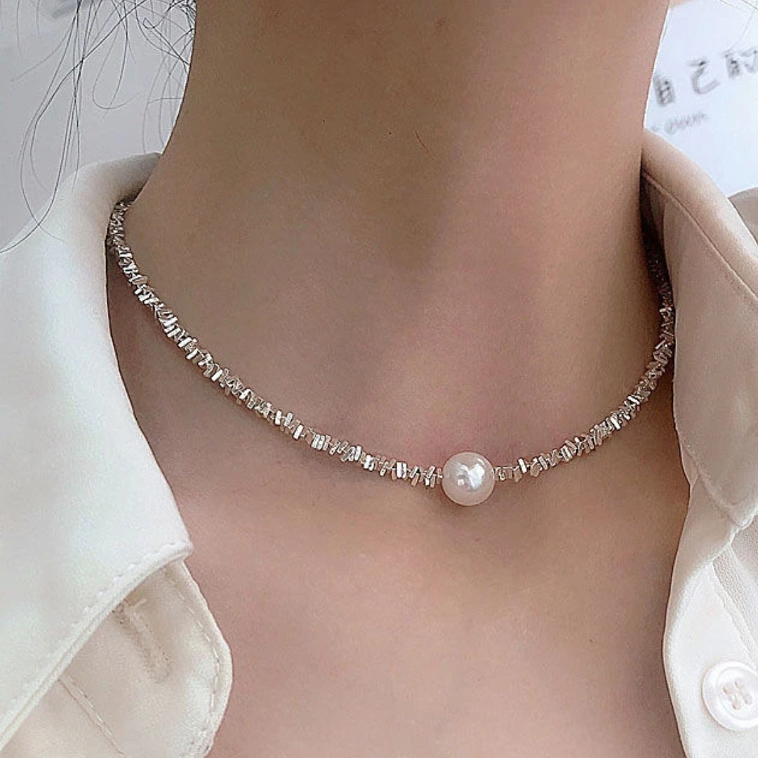 Collana a catena da donna con perla singola color argento
