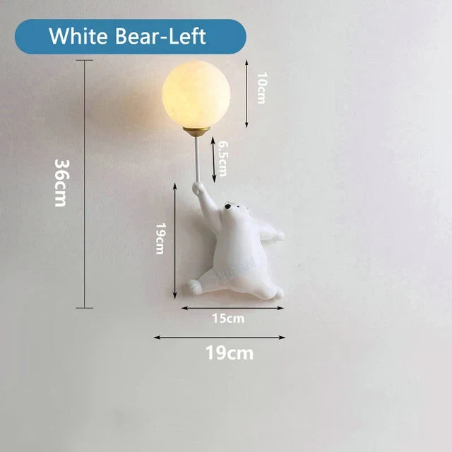 Dziecięca lampa ścienna 3D z niedźwiadkiem i kloszem w kształcie kuli