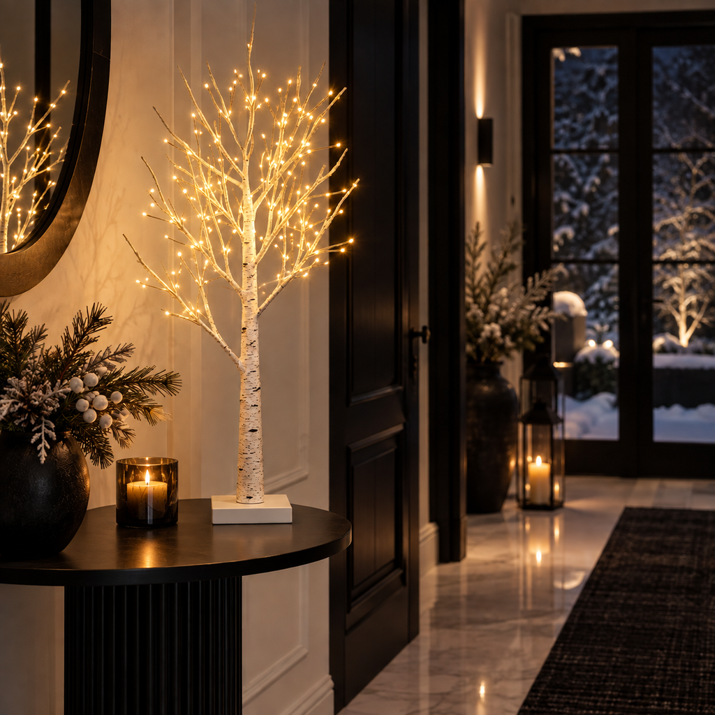 Albero di betulla bianca luminoso con 144 luci LED a luce calda