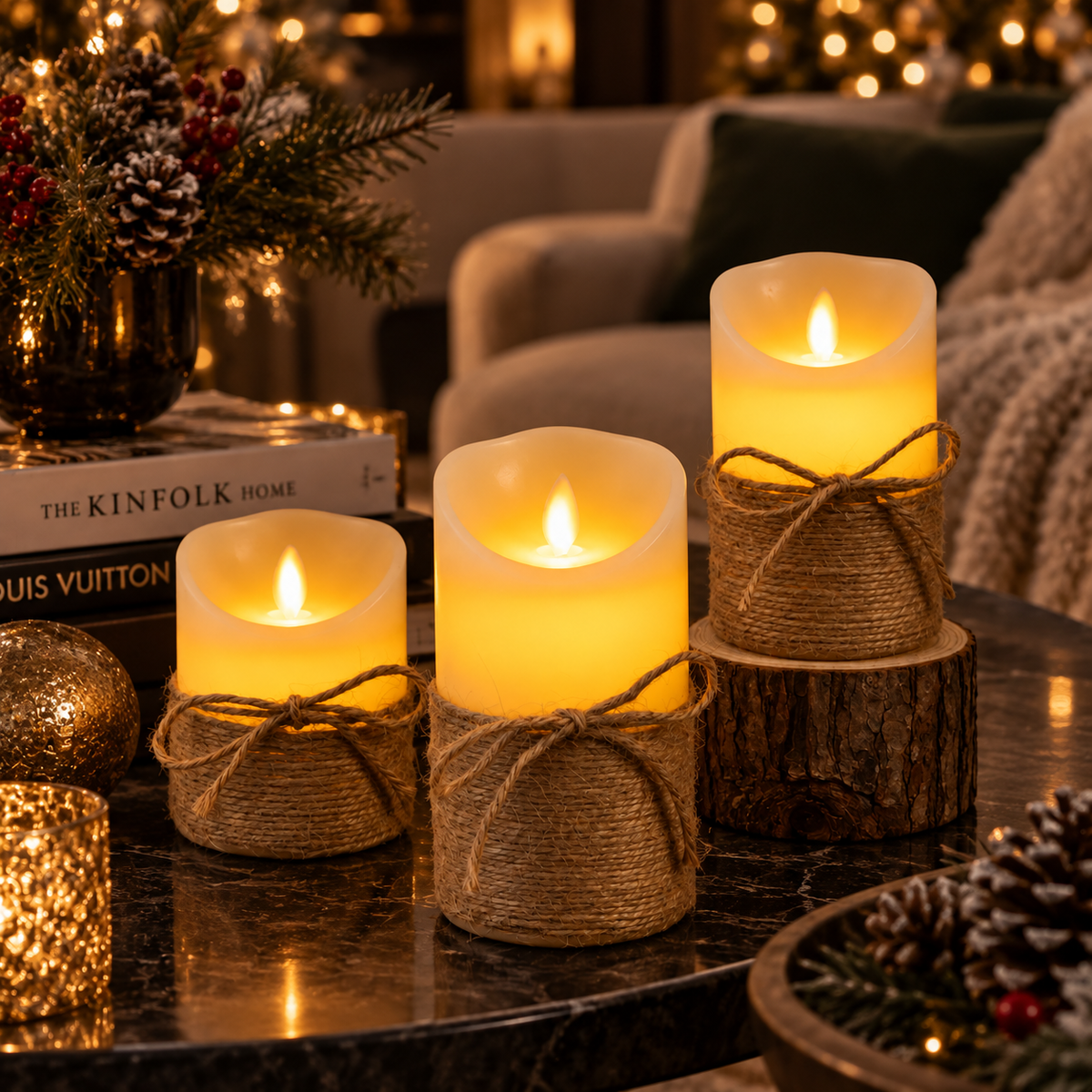 Set decorativo di candele LED tremolanti senza fiamma