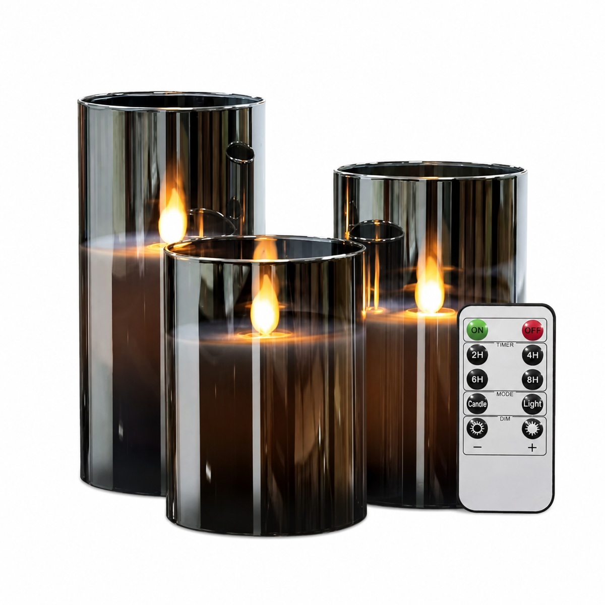 Set di 3 candele LED in vetro senza fiamma con telecomando
