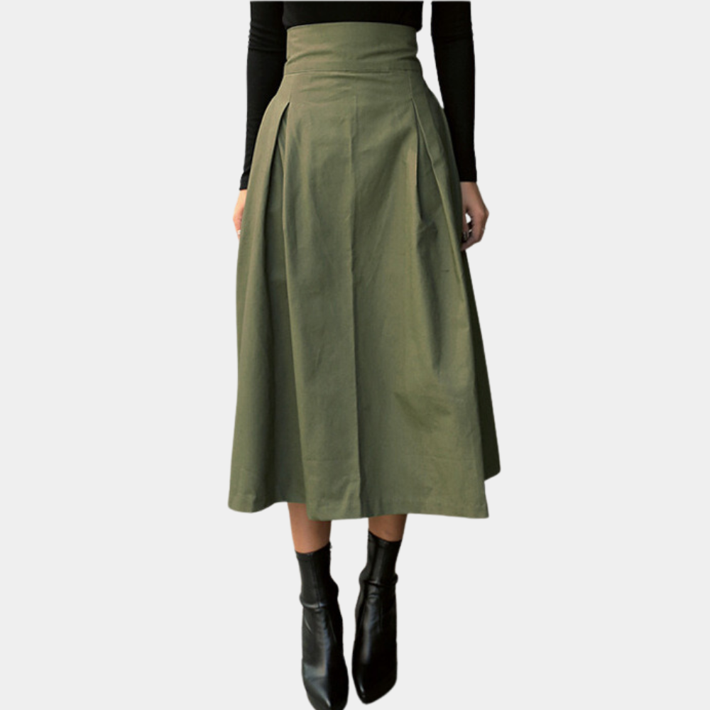 Falda midi de cintura alta para mujer con elegante silueta fluida