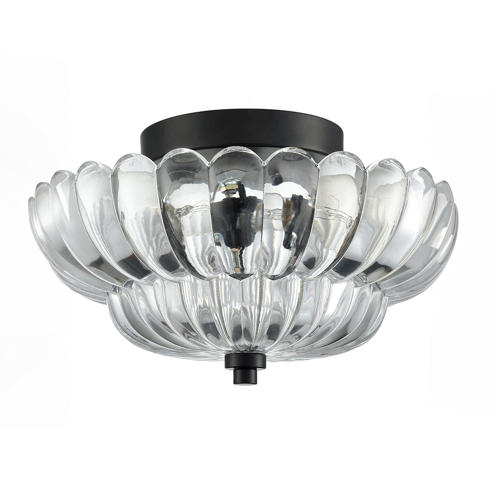 Halvplan loftlampe i glas med kronbladsdesign